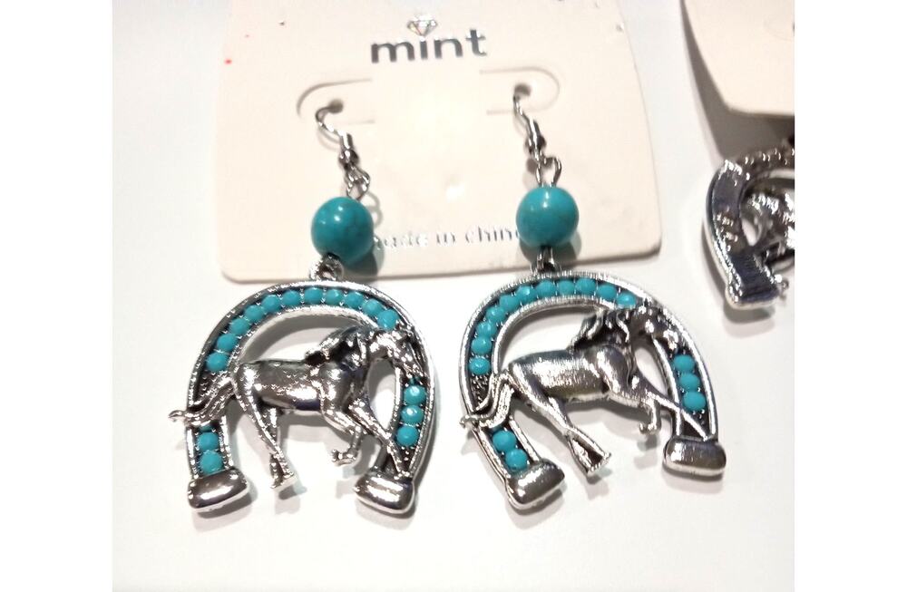 Silver Horse Dangle Earrings with Turquoise Detail 511-513